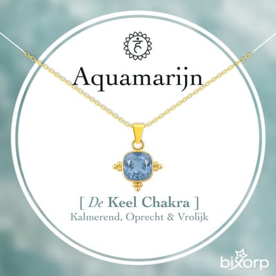 Bixorp Aquamarijn Ruit Ketting - Goud Verguld S925 Zilver + Edelsteen Hanger - Vierkant Bedel - Spirituele Chakra Ketting met Cadeau Kaartje - 45cm + 5cm verstelbaar