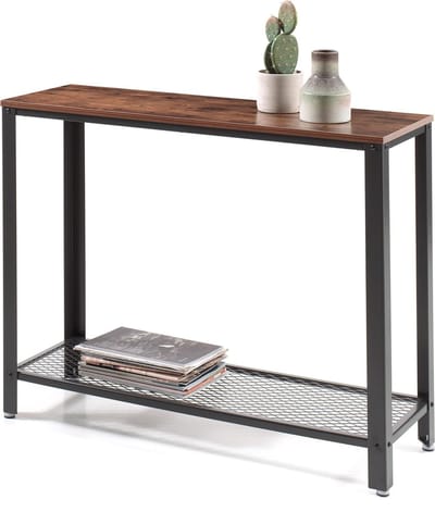 ACAZA Sidetable - Wandtafel - 101,5 x 35 x 80 cm (L x B x H) - Zwart en Vintage Bruin - Consoletafel - Haltafel - Metaal / Industrieel - Wandtafel Sidetable - Side Table - Bijzettafel hout - Woonkamer Tafel - Bijzettafel met metaal en hout