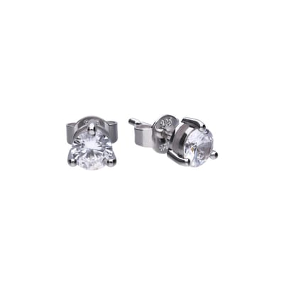 Diamonfire oorknoppen - zilver gerodineerd - rond - zirkonia - 3 poot chaton - 4 mm