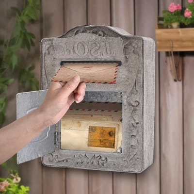 Rustieke brievenbus - Wand mailbox - Post ontvangen - Sterke magneet sluiting - 26 x 95 x 34 cm - Grijs