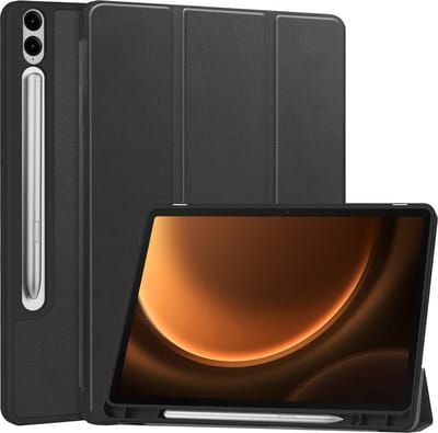 Hoes - Geschikt voor Samsung Galaxy Tab S9 FE Plus - Dun & Stevig - Trifold Bookcase - Hard Cover Case - Met Uitsparing Geschikt voor S Pen - Hardcover Book - Tablet Hoesje - Zwart