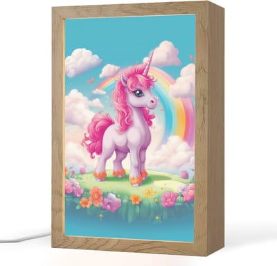 Nachtlampje 20x30 cm - Kinder lampje - Unicorn - Meisjes - Bloemen - Regenboog - Eenhoorn - Tafellamp kinderkamer - Slaapkamer lamp - Bedlamp kinderen - Kinderlampje stopcontact - Wandlamp babykamer - Nachtlampjes