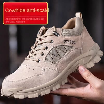 Chaussures de protection du travail pour hommes, chaussures de sécurité respirantes, anti-écrasement et anti-pénétration, embout en acier, semelle souple, quatre saisons 46 kaki