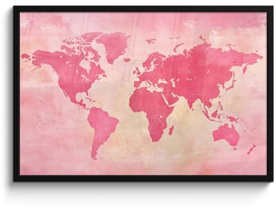 Poster in lijst - Fotolijst 90x60 cm - Posters - Wereldkaart - Roze - Vaag - Posterlijst zwart - Decoratie - Wanddecoratie woonkamer - Muurdecoratie slaapkamer