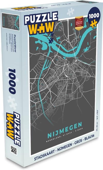Puzzel Stadskaart - Nijmegen - Grijs - Blauw - Legpuzzel - Puzzel 1000 stukjes volwassenen - Plattegrond