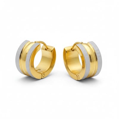 Aramat Jewels | Oorringen | Huggies – Bicolor RVS Mat Zilver/Goud | | | |7mm | Staal | Volwassenen | Verkleurd niet