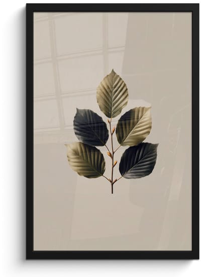 Poster in lijst - Fotolijst 40x60 cm - Posters - Beukenbladeren - Bruin - Groen - neutraal - Posterlijst zwart - Decoratie - Wanddecoratie woonkamer - Muurdecoratie slaapkamer