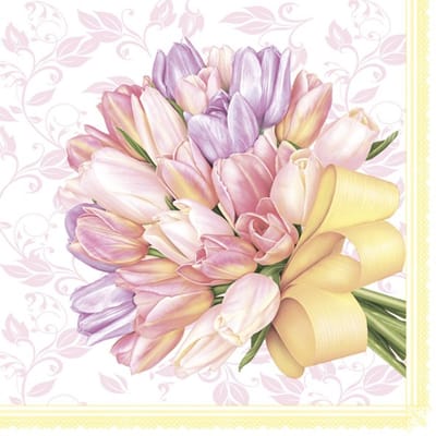 Lunch Servetten Tulips Bouquet with Big Yellow Bow - Daisy - 33x33 cm