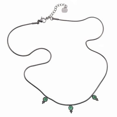 40cm tot 45cm Ketting Dames - Gepolijst RVS - Slangenketting - Ketting met Drie Groenen Stenen Hanger - Verstelbaar