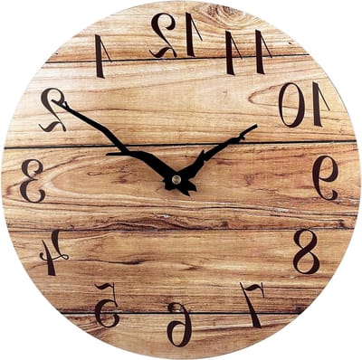 Stijlvolle 10'' Wandklok zonder Rand van Hout met Stille Quartz Beweging, Decoratief voor Keuken, Slaapkamer en Woonkamer, Bruin en Landelijk Design
