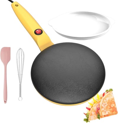 Elektrische Pannenkoekenmaker - Handheld Pannekoek Apparaat - Thuis Koken - Automatische Thermostaat - 20 cm Diameter - Geel