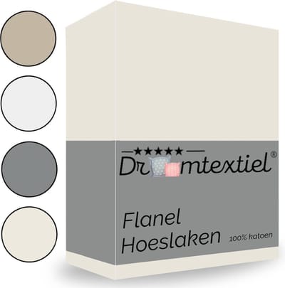 Droomtextiel Hoeslaken Flanel Ivoor - 90x220 cm - Superzacht - 100% katoen