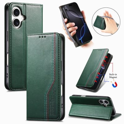 Praktische en Stijlvolle PU Leren Portemonnee Hoes voor iPhone 16 _ Groen