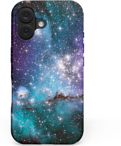 Casetastic hoesje geschikt voor Apple iPhone 16 - MagSafe - Dubbellaagse bescherming - Nebula nachtdroom - Fashion Case - Donkergrijs Petrol Grijs Lavendel