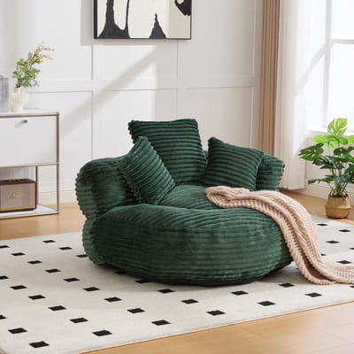 FloraGrace Zitzakstoel 108x108x52 Cm - Hoge Rugleuning En Armleuningen - Voor Woonkamer Of Slaapkamer - Cord - Smaragdgroen
