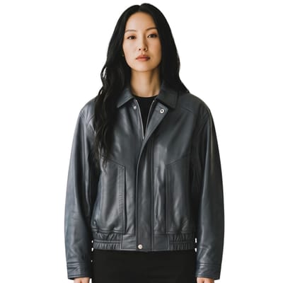 Dames marineblauw leren Biker Blouson Bomber Oversized Jas - Sibiu
