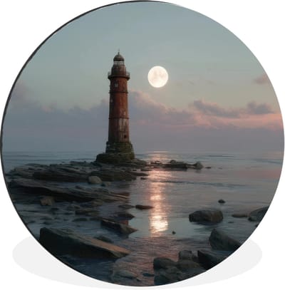 WallCircle - Wandcirkel - Muurcirkel - Vuurtoren - Stenen - Water - Maan - Aluminium - Dibond - 30x30 cm - Binnen en Buiten