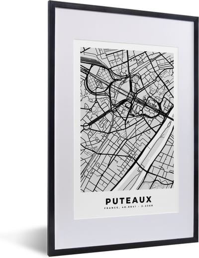 Fotolijst incl. Poster - Frankrijk - Plattegrond - Kaart - Puteaux - Stadskaart - 40x60 cm - Posterlijst
