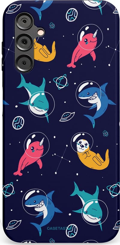 Casetastic Hoesje Geschikt voor Samsung A14 (5G/4G) - Stijlvolle Beschermende Duo-layer Case - Ruimte Oceaan Blauw