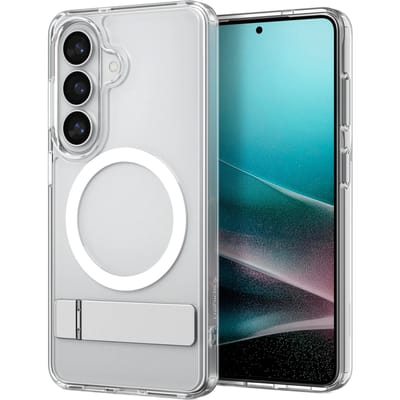 Spigen Ultra Hybrid S MagFit - Hoesje Geschikt voor Samsung Galaxy S26 - Compatibel met MagSafe - Back Cover met Air Cushion - Uitklapbare Standaard - Transparant Wit