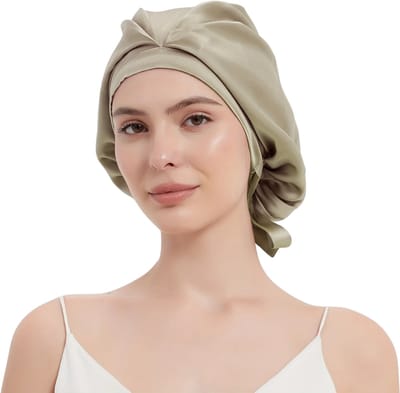 Livano Zijden Slaapmuts - Satijnen Nachtmuts - Silk Bonnet - Sleep Cap - Haarverzorging - Satin - Verstelbaar - Voor Zacht & Stralend Haar - Taupe