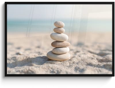 Poster in lijst - Fotolijst 120x80 cm - Posters - Stenen - Stapel - Zand - Zee - Posterlijst zwart - Decoratie - Wanddecoratie woonkamer - Muurdecoratie slaapkamer