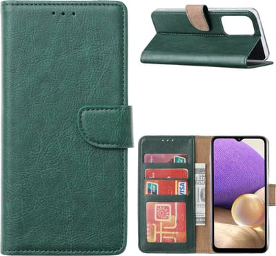 Hoesje Geschikt Voor Samsung Galaxy A33 hoesje bookcase Groen - Hoesje Geschikt Voor Samsung Galaxy A33 wallet case portemonnee hoesje - A33 5G Hoes met Pasjeshouder cover