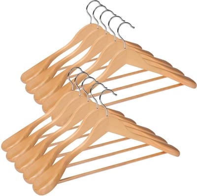 Dailygoods- Kleerhangers Hoog Draagvermogen - Kledinghangers Hout - Antislip - Ergonomisch Ontwerp - Voorpakken - Natuurlijk Hout - Afmetingen 44 x 5,5 x 23 cm - Kledinghanger