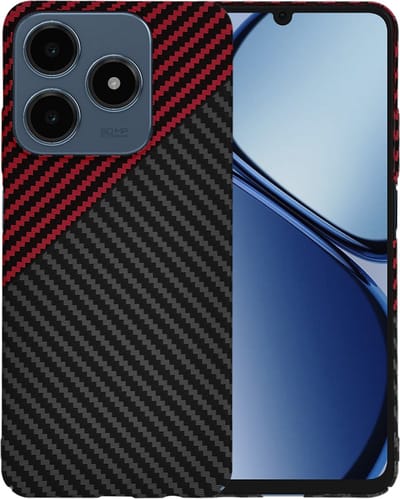 Hoesje geschikt voor Realme C63 / C61 - Techsuit Carbonite FiberShell Carbon Back Cover - Rood/Zwart