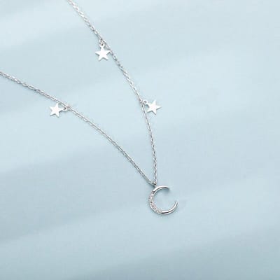 925 Sterling Zilveren Kwast Ster Maan Charm Ketting Voor Vrouwen Creatieve Ketting Hanger Elegante Feest Sieraden Dz508 gray