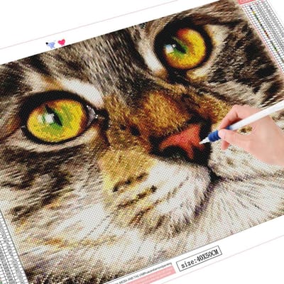 Peinture diamant animalière à forage rond complet, image de broderie pour décoration de maison, chat 20X30CM gray