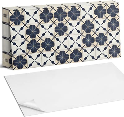 Coloray Plaktegels - Bloemenpatroon op de achtergrond Zelfklevende Wandtegels - 40 cm x 20 cm - Marine Plaktegels - 10 stuks - Rechthoek PVC Tegels - Plaktegels Badkamer - Vloertegels Zelfklevend - Vinyl Tegels Zelfklevend - Portugese Tegels