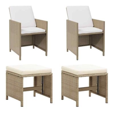 vidaXL - Tuinstoelen - 2 - st - met - voetenbanken - poly - rattan - beige