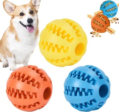 3 stuks hondenbal met tandverzorging, snackbal voederbal hond Ø 6 cm, werpbal honden voederbal voerspeelgoed hond, educatief speelgoed voor grote en kleine honden, kauwspeelgoed van natuurlijk