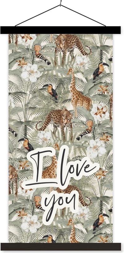 Posterhanger incl. Poster 40x80 cm - Schoolplaat - I love you - Quotes - Spreuken - Love - Textielposter - Zwarte latten