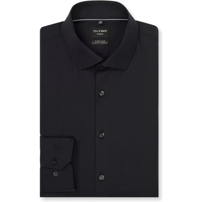 OLYMP 24/7 No. 6 Six super slim fit overhemd - twill - zwart - Strijkvriendelijk - Boordmaat: 45