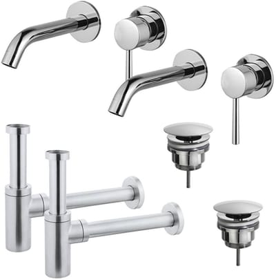 FugaFlow Eccelente Sobrado Badkamer Slim Wastafelkraanset - voor dubbele wastafel - inbouw wastafelkraan - always open plug - design sifon - Chroom