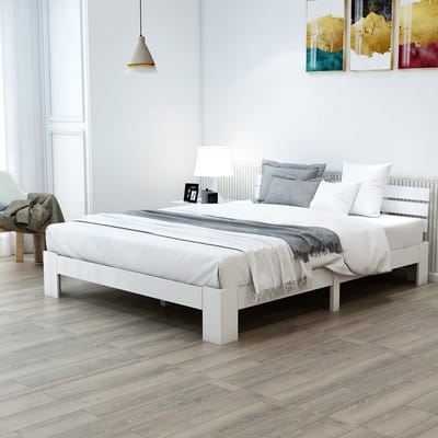 Wishdor – Tweepersoonsbedframe 140x200 cm – Met Hoofdbord & Lattenbodem – Strak & Ruim – Massief Hout – Wit