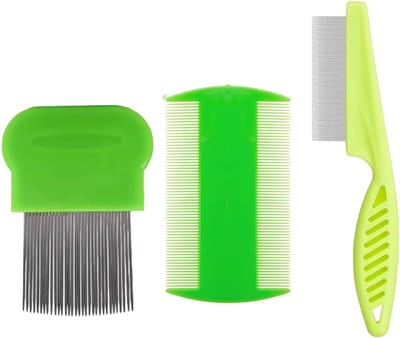 kam, 3 stuks vlooienkam, metalen en plastic dubbelzijdige nissenkam