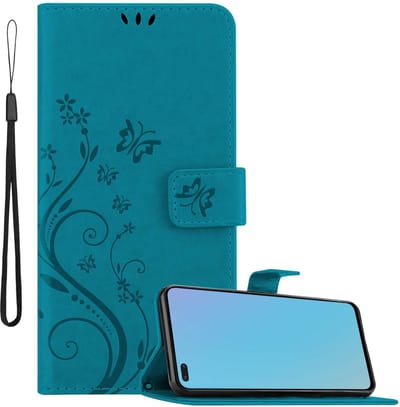 Cadorabo Hoesje geschikt voor OnePlus Nord in Blauw - Beschermhoes in bloemmotief met magnetische sluiting, standfunctie en kaartsleuven Book Case Cover Etui