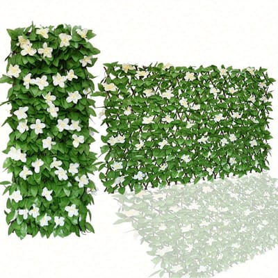 1 stuks Uitschuifbaar Scherm Privacy Scherm Voor Balkon Patio Buiten, Kunstmatige Privacy Scherm Decoratie, Faux Klimop Schuttingpaneel Voor Buitenmuur 40*200cm White Orchid veelkleurig