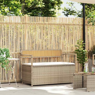 vidaXL - Tuinbank - met - kussen - beige - polyrotan