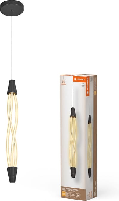 LEDVANCE Decor Swirl Vert hanglamp van gebogen polycarbonaat met LED en filamentontwerp, 18 W, 1800 lm, 3000 K, 830 warm wit, click dimbaar, donkergrijs, kunststof (PC), 15 mm, IP20