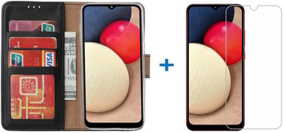 Hoesje Geschikt Voor Samsung Galaxy A02s Hoesje bookcase - Zwart Met screenprotector