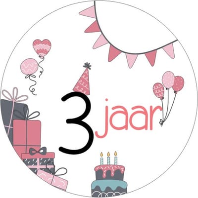25x Sluitsticker 3 Jaar - Roze - 40 mm - Meiden Sticker - Sluitzegel - Sticker Verjaardag meisjes - Ballonnen - Cadeau's Kado's - Glossy - Sluitzegel - Wensetiket - Uitdelen - Jarig - Trakteren - Hoera