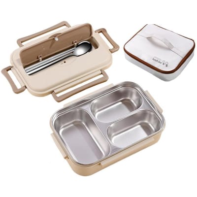 Geïsoleerde Lunchbox Met Vakken Gemakkelijk Schoon Te Maken Roestvrijstalen Lunchcontainer Herbruikbare Bento Box Met Bestek Volwassenen Kinderen white