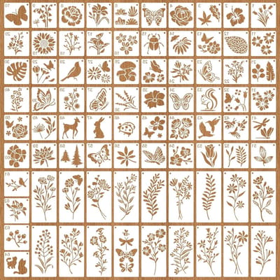 Set van 82 Herbruikbare Stencils voor Tekeningen en Schilderen - Bloemen, Dieren en Bladeren voor DIY Scrapbooking en Meubeldecoratie
