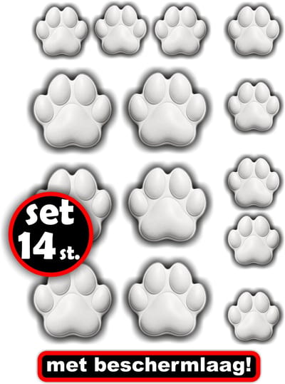 JERMA - Hondenpootjes sticker set 14 stuks Wit