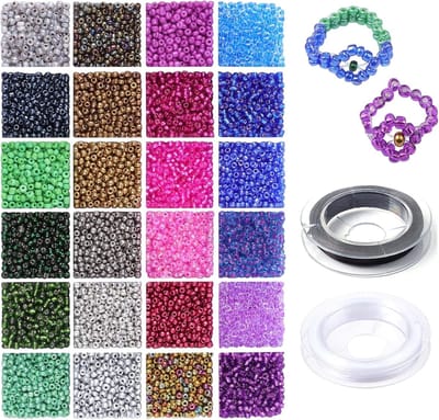 Kralen voor armbanden, 12/0 neonkleuren, kleine glazen kralen, knutselkralenset met elastisch koord voor halskettingen, oorbellen, sieraden maken en doe-het-zelf