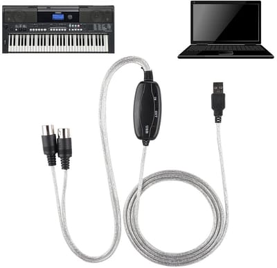 Dailygoody - USB Midi Kabel - Midi naar USB Converter - Ideaal voor Muziekproductie - Geschikt voor MIDI Apparatuur - Plug and Play - Verbind met Comp..